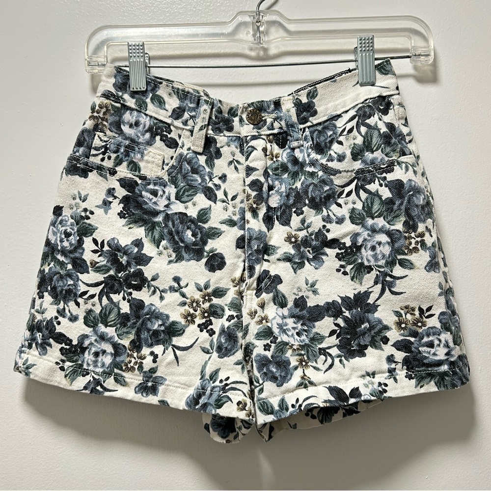 Authentic 90s Vintage Blue Floral High Waist Cotton Denim Shorts by Not Guilty